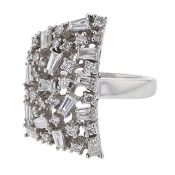 Genuine 18K WhiteGold 1.43CTW Baguette Cocktail Ring - REF-221M2F