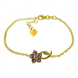 0.87 ctw Peridot & Amethyst Bracelet Jewelry 14KT Yellow Gold