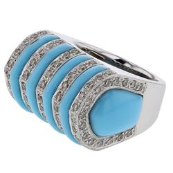 Genuine 14K WhiteGold 10.19CTW Turquoise Cocktail Ring - REF-94W6G
