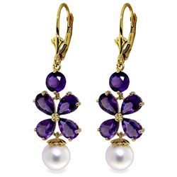 6.28 ctw Amethyst & Pearl Earrings Jewelry 14KT Yellow Gold
