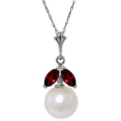 2.2 ctw Pearl & Garnet Necklace Jewelry 14KT White Gold