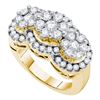 Image 1 : 2CT Diamond 3-Flower 14KT Ring Yellow Gold