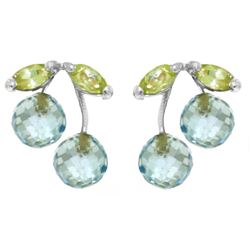 2.9 ctw Blue Topaz & Peridot Earrings Jewelry 14KT White Gold