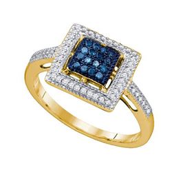 0.25CTW White and Blue Diamond Anniversary 10KT Ring Yellow Gold