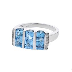 Genuine 18K White Gold 3.44CTW Topaz&Diamond Fashion Ring - REF-49F4N