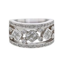 Genuine 18K White Gold 1.1CTW Diamond Fashion Ring - REF-105A7X