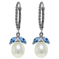 9 ctw Blue Topaz & Pearl Earrings Jewelry 14KT White Gold