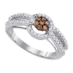 0.50CTW White and Champagne Diamond Anniversary 10KT Ring White Gold
