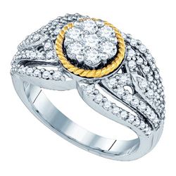 0.85CT Diamond Flower 10KT Ring 2Tone Gold