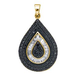 1CTW White and Black Diamond Micro-Pave 10KT Pendant Yellow Gold