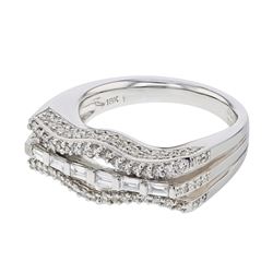 Genuine 18K WhiteGold 0.83CTW Baguette Fashion Ring - REF-155X2Y