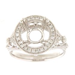 Genuine 14K White Gold 0.35CTW Diamond Semi Mount Ring - REF-72K2R