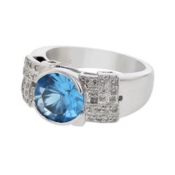 Genuine 18K White Gold 3CTW Topaz&Diamond Cocktail Ring - REF-102Z2T