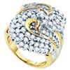Image 1 : 2CT Diamond Cluster 10KT Ring Yellow Gold