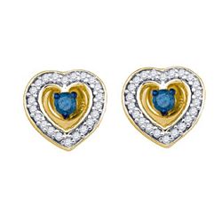 0.33CTW White and Blue Diamond Micro-Pave 10KT Earrings Yellow Gold