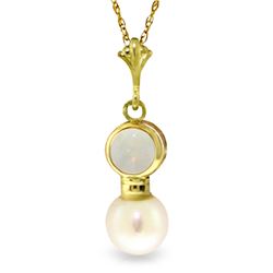 2.59 ctw Opal & Pearl Necklace Jewelry 14KT Yellow Gold