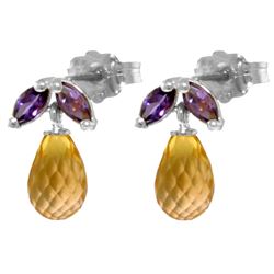 3.4 ctw Citrine & Amethyst Earrings Jewelry 14KT White Gold