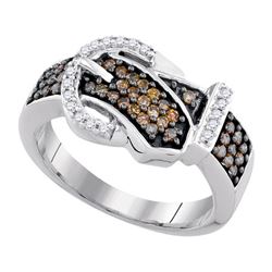 0.50CTW White and Champagne Diamond Anniversary 10KT Ring White Gold