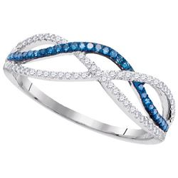 0.20CTW White and Blue Diamond Micro-Pave 10KT Ring White Gold