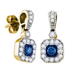0.60CTW White and Blue Diamond Anniversary 10KT Earrings Yellow Gold