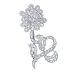 Genuine 0.46 TCW 18K White Gold Ladies Brooch - REF-121T7K