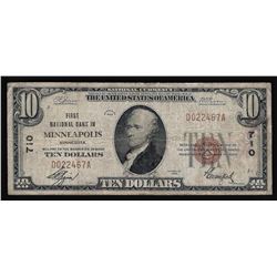1929 $10 The First National Bank of Minneapolis National Currency Note