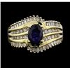 Image 2 : 14KT Yellow Gold 1.00ct Sapphire and Diamond Ring