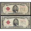 Image 1 : Lot of (2) 1928E $5 Legal Tender Notes