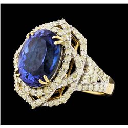 14KT Yellow Gold 7.23ct Tanzanite and Diamond Ring