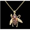 Image 2 : 10KT Yellow Gold 0.60ctw Ruby and Diamond Fly Pendant with Chain