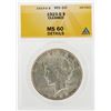Image 1 : 1923-S $1 Peace Silver Dollar Coin Cleaned ANACS MS60 Details