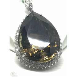 #3-STERLING SILVER SMOKEY QUARTZ & CZ PENDANT