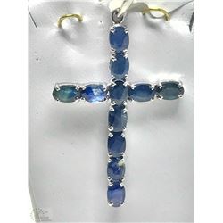 #24-STERLING SILVER SAPPHIRE(5.0CT) CROSS PENDANT