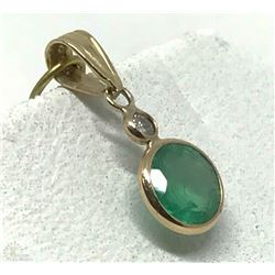 #40-14K GOLD EMERALD(1.05CT) & DIAMOND PENDANT