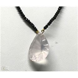 #41-14K GOLD ROSE QUARTZ & SPINEL NECKLACE