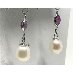 #47-14K GOLD FW PEARL & SAPPHIRE(0.8CT) EARRINGS