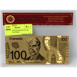 25) CANADA $100 BANK NOTE 24K GOLD PLATED WITH