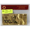 Image 1 : 25) CANADA $100 BANK NOTE 24K GOLD PLATED WITH