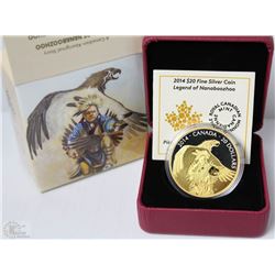 27) RCM 2014 $20 FINE SILVER COIN-GOLD PLATED