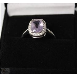 .925 SILVER RING W/AMETHYST & CZS - SIZE 7