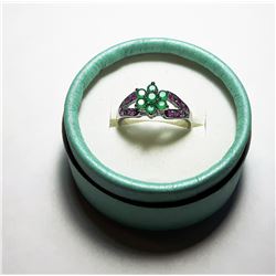 EMERALD & RUBY STERLING SILVER RING