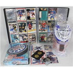 FLAT OF HOCKEY ITEMS NEW OILERS CANDY HELMET