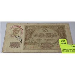 GERMAN NAZI BANK NOTE STAMPED SS (JUDE) 10