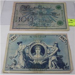 LOT OF 2 1908 GERMAN 100 MARK BANK NOTES