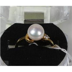 #12-FRESH WATER PEARL RING&CZ .925 STERLING SILVER