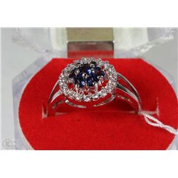 #35-TURKISH SAPPHIRE&CZ .925 STERLING SILVER RING