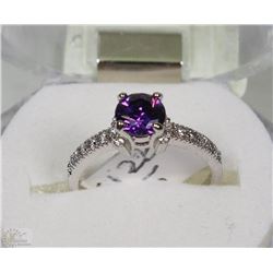 #85-PURPLE AMETHYST &CZ RING,925 STERLING SILVER