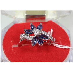 #32-BLUE SAPPHIRE &CZ.925 STERLING SILVER RING