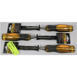 FLAT OF 3 STANLEY 1/4" WOOD CHISELS
