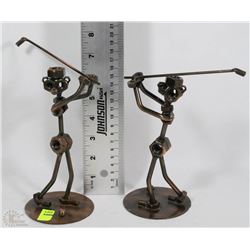 PAIR OF METAL LUGNUT GOLFING SCULPTURES (8" EACH)
